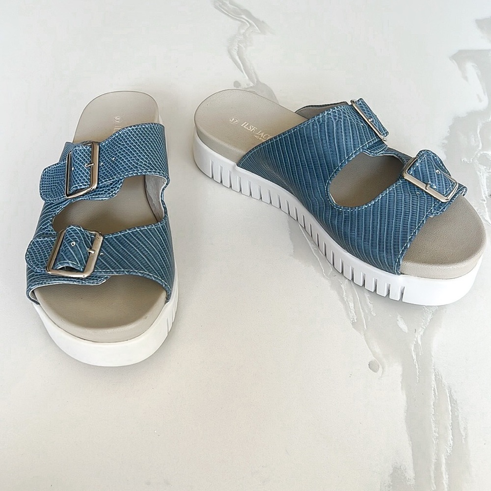 Ilse Jacobsen Smoke Blue Tulip Platform Buckle Sandal Womens Sz EU 37 US 6.5 - 7